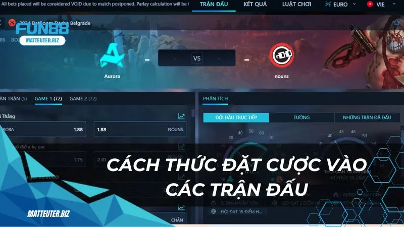 Cách thức đặt cược vào các trận đấu tại sảnh TF E-sport Fun88